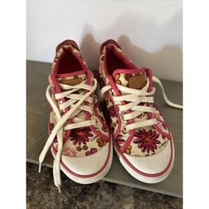 COACH Barrett POPPY White Pink Floral Canvas Leather Sneakers Womens Size 7 1/2